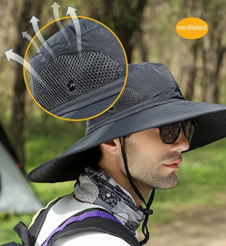 HUAMULAN Men Women 6" Wide Brim Sun Protection Hat Summer Fishing Hats - color: Hn002-black