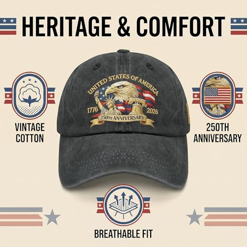 U.S. 250th Anniversary 250 Years Fo Freedoms 1776-2026 Hats for Men Womens - color: Allblack2