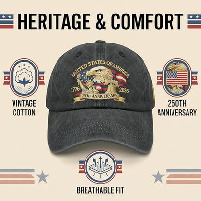 U.S. 250th Anniversary 250 Years Fo Freedoms 1776-2026 Hats for Men Womens - color: Allblack2