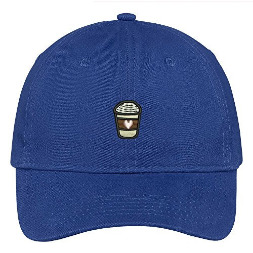 Trendy Apparel Shop Coffee with Heart Embroidered Low Profile Deluxe Cotton Cap Dad Hat - color: Royal