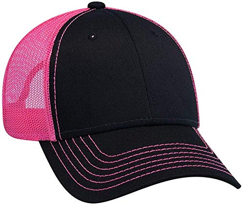 Ashen Fane 6 Panel Low Profile Contrast Vertical Mesh Back Snapback Hat - color: Blk/Blk/N.pnk
