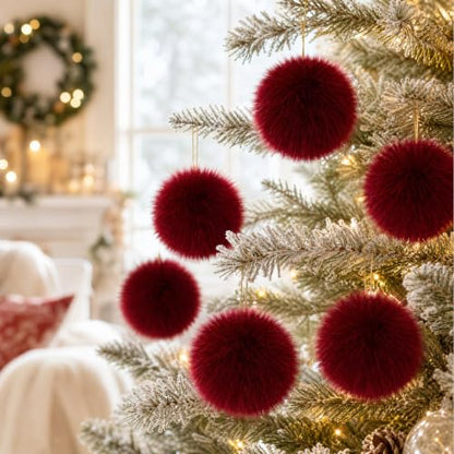 Fzxdfg 6Pieces Faux Furry Pom Pom Ball with Elastic Loop DIY Faux Fur Fluffy Ball for Hats Bags Key Chains Accessories 3.9inch/10CM (Wine Red) - color: Wine Red