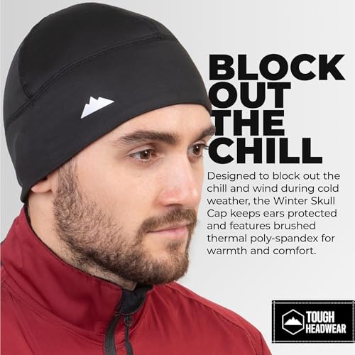 Tough Headwear Thermal Skull Cap - Moisture-Wicking Running Beanie - Wind-Blocking Cycling Cap - 4-Way Stretch Beanie for Men - color: 6 Pack: Black