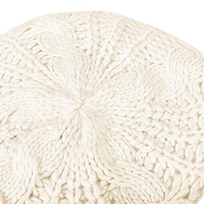 SATINIOR 2 Pcs Women Crochet Beret Solid Color Knit Beanie Hats Lightweight Ladies Slouchy French Beret Hats (Black, Beige)