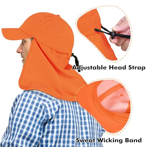 Tirrinia Wide Brim Sun Hat with Neck Flap for Men & Women - color: Orange