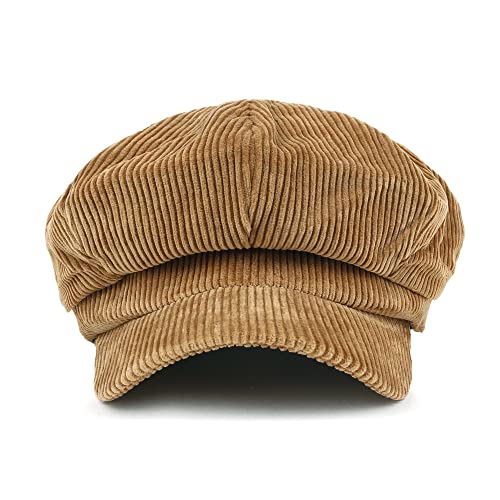 ililily Washed Cotton Newsboy Cabbie Cap Corduroy Duck Bill Flat Hunting Hat - color: Light Brown - New