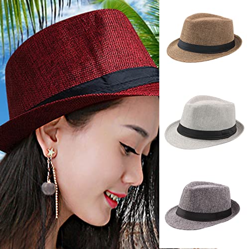 Short Brim Fedora Hats Mens 1920 Gangster Vintage Style Hat with Black Bands 8 Solid Color One Size Fit Most, Dark Grey