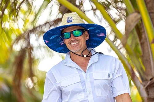 HUK Men's Straw Hat, Wide Brim Fishing & Beach Hat for Men - color: Cane Bay - Ice Water