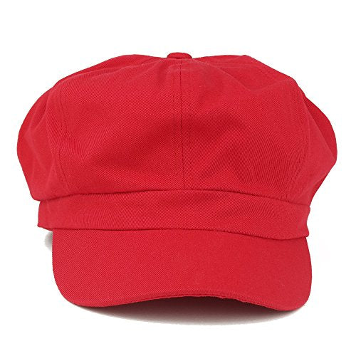 Women's Lightweight 100% Cotton Soft Fit Newsboy Cap with Elastic Back - color: Red