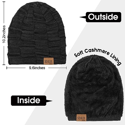 Senker Fashion 2 Pcs Winter Slouchy Beanie Hats for Men, Warm Mens Beanies - color: Black Dark Grey