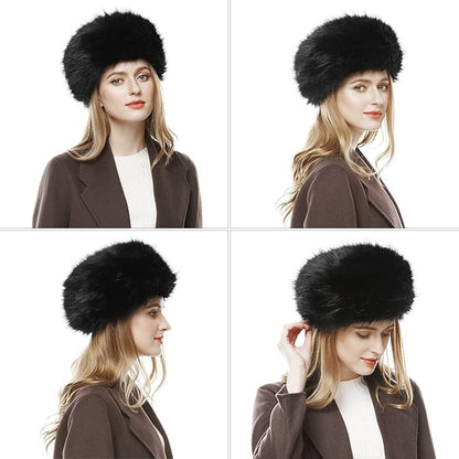 Peicees Winter Faux Fur Hat for Women Russian Style Ladies Ushanka Warm Fluffy Bucket Hat Fuzzy Furry Cap - color: Light Khaki
