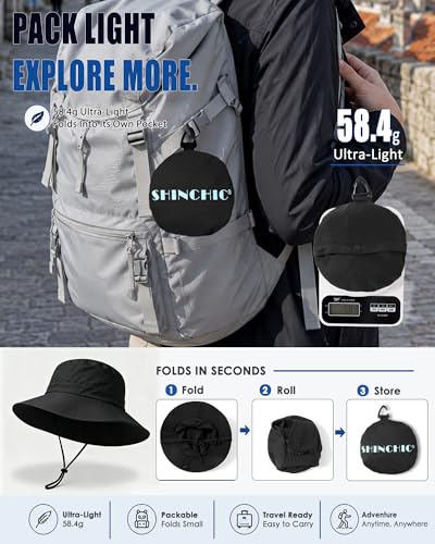 Water-Resistant UPF 50+ Sun Bucket Hat Packable Brimmed for Women Men - color: Black