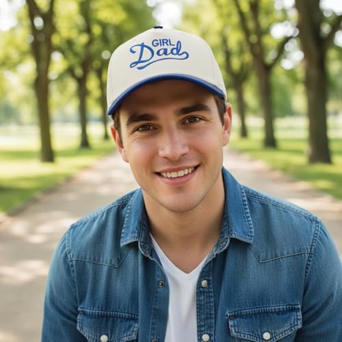 Embroidered Baseball Cap, Cotton Dad Hat, Fun & Heartfelt Stitching, Adjustable Casual Outdoor Hat for Men Women - color: Girl Dad - Navy Blue/Beige