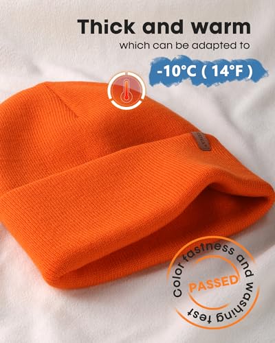 FURTALK Beanie for Men Women Cuffed Thick Knitted Winter Hat Skull Cap - color: Orange
