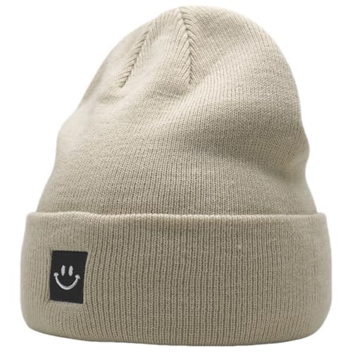 55cube Unisex Winter Beanie Hats Warm Thick Knit Cuffed Skullcaps - color: Off-white