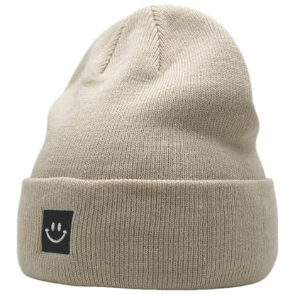 55cube Unisex Winter Beanie Hats Warm Thick Knit Cuffed Skullcaps - color: Off-white