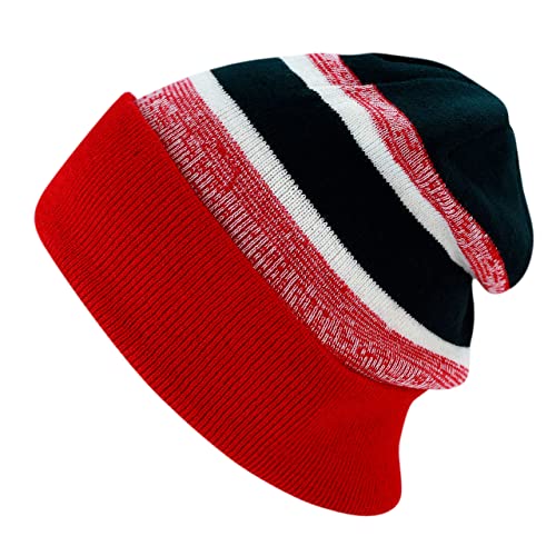 Winter Knit Beanie Hat with Pom Pom – Warm Cuffed Slouch Ski Cap for Men & Women - color: 2.red and Black