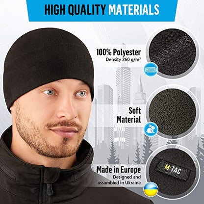 M-Tac Fleece Watch Cap - Army Military Tactical Beanie Hat Winter Skull Cap - color: Black, size: Medium