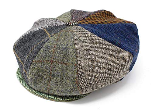 Hanna Hats Traditional Irish Tweed Eight Piece Cap. Unisex Newsboy Cap. Button Crown & Taffeta Lining. 100% Made in Ireland. - color: Patchwork Tweed, size: XX-Large