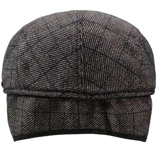 Men's Newsboy Cap with Earflaps Flat Ivy Caps Gatsby Golf Cabbie Hats - color: Coffee Square