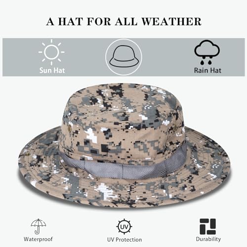 Sun Hats for Men Women Bucket Hat UPF 50+ Boonie Fishing Safari Hat - color: Gray Digital