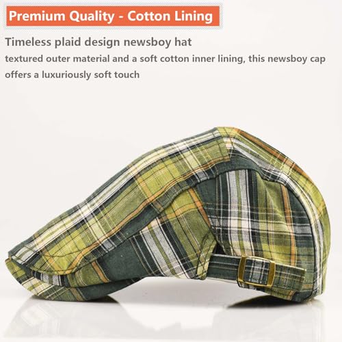 Women's Berets: Black Houndstooth Red Beret Hats for Women Fall Winter Fashion Outfit - color: Advance-plaid-green