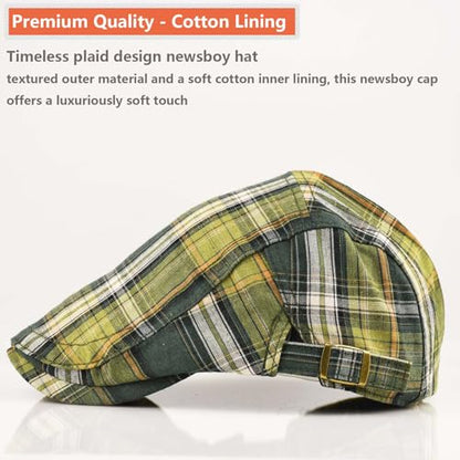 Women's Berets: Black Houndstooth Red Beret Hats for Women Fall Winter Fashion Outfit - color: Advance-plaid-green