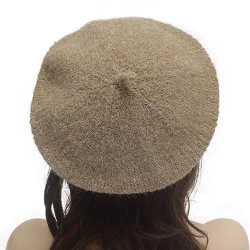 ZLYC Women French Beret Hat Winter Knitted Stretchable Beret Artist Cap - color: Plain Coffee