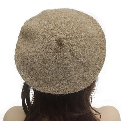 ZLYC Women French Beret Hat Winter Knitted Stretchable Beret Artist Cap - color: Plain Coffee