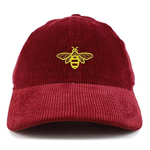 Trendy Apparel Shop Bee Embroidered Cotton Corduroy Unstructured Baseball Cap - color: Burgundy