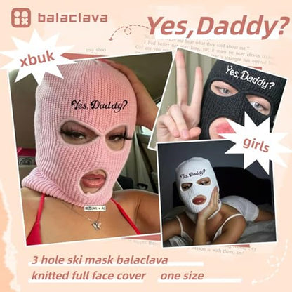 3 Hole Ski Mask, Winter Full Face Cover Knit Beanie for Women,Yes Daddy Balaclava - color: White
