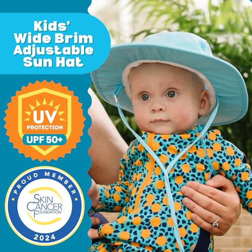 SwimZip UPF 50 Kids' Wide Brim Sun Hat, Sun Protection Hat - Baby & Toddler - color: Aqua, size: 2-8 Years