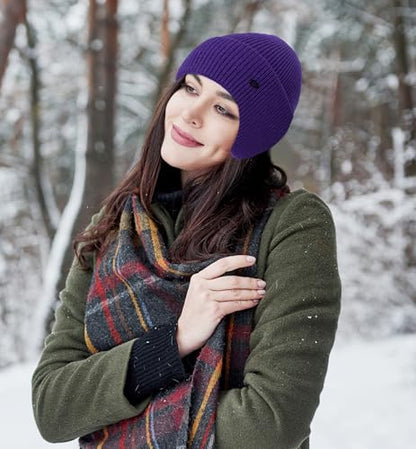 HiRui Knit Beanie Hats Winter Hats Ear Covers for Men Women-Warm Daily Headwear - color: Purple