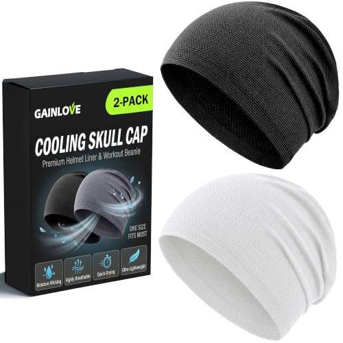 2 Pack Cooling Skull Cap for Men Women, 3D Mesh Sweat Wicking Beanie - color: Black+white