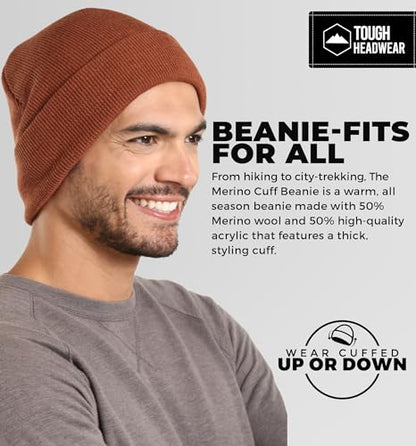 Tough Headwear Merino Wool Beanie - Moisture Wicking Winter Hats for Women - Stretchy Mens Beanie - Breathable Wool Hat - color: Basic - Bronze