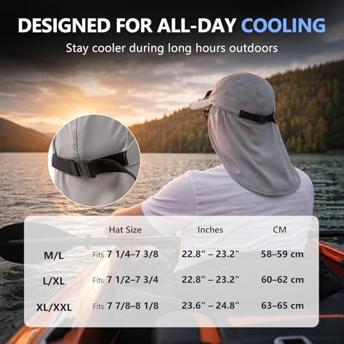 TOP-EX UVCoolix™ Cooling Neck Flap Baseball Sun Cap with Solar Fan - color: Light Grey, size: Large-X-Large