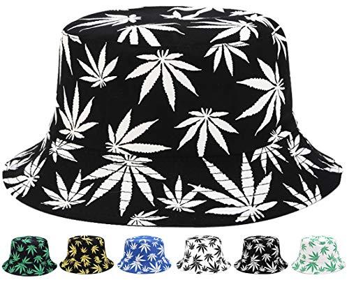 INOGIH Reversible Bucket-Hat Marijuana-Cannabis Weed Foldble Fisherman Hat - color: Black&white Leaf, size: Medium