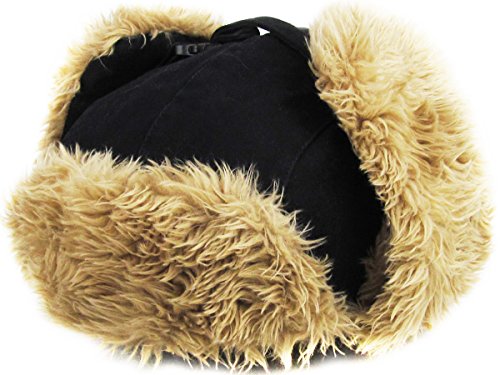 Wool Blend Aviator Trapper hat Trooper Ear Flaps Ushanka Eskimo Russian Warm Winter Cold… - color: 4. Black Canvas