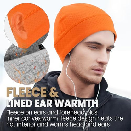 Skull Cap for Men Women Unidirectional Moisture Absorption & Sweat Wicking Quick-Dry Running Hat Beanie, Thermal Helmet Liner - color: Orange