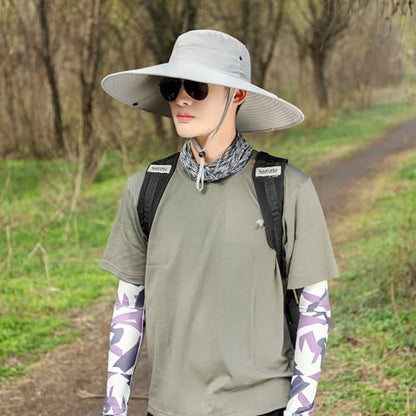 Wide Brim Sun Hat for Men Women UV Protection Bucket Fishing Hats - color: Light Gray
