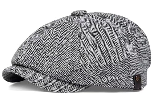 Newsboy Cap for Men 8 Panel Vintage Cabbie News Flat Gatsby Mens Hats Adjustable Linen Mens Hats - color: Grey