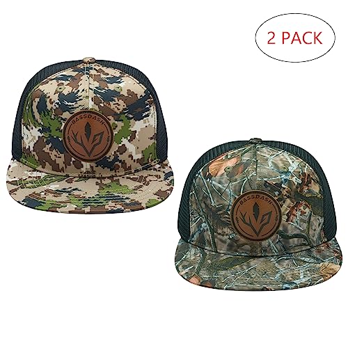 BASSDASH 2 Pack Flat Brim Trucker Cap Adjustable Snapback Hat Mesh Back for Men Women Fishing Hunting - color: Pack of 2,highland & Autumn Forest