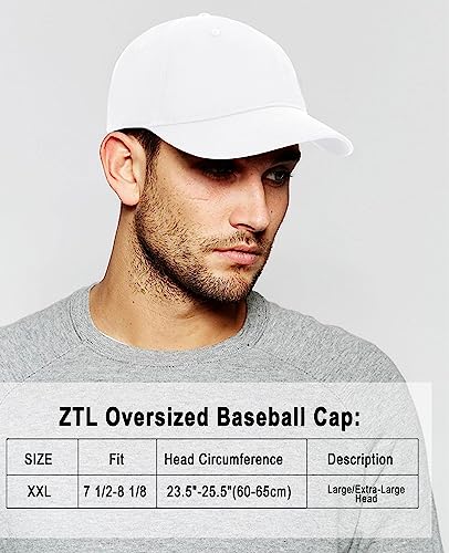 Oversize XXL Baseball Cap for Big Heads 23.6"-25.6", Extra Large Cotton Baseball Hat, Plus Size Unstructured Dad Hats - color: Cotton - White