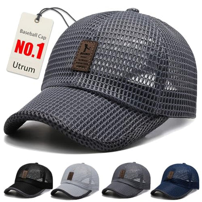 Utrum Lightweight & Breathable Baseball Cap for Summer Mesh Hat Men Trucker Women Running Golf Sports Cool Flat Cold - color: Dark Gray-a