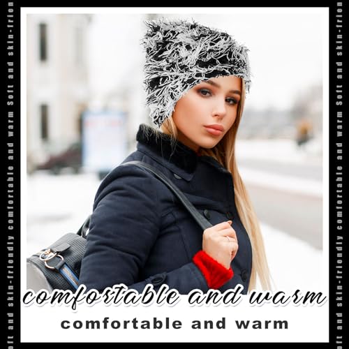 Chuarry Distressed Knitted Beanie Fuzzy Winter Hat - color: Assorted Black White