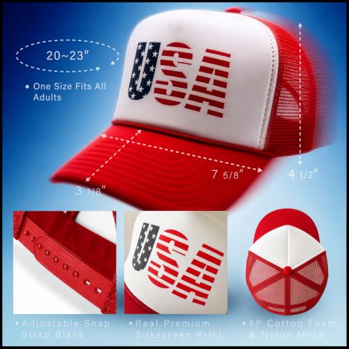American Flag Patriotic USA Classic 5 Panel Mesh Snap Back Trucker Hat - color: Red - Usa