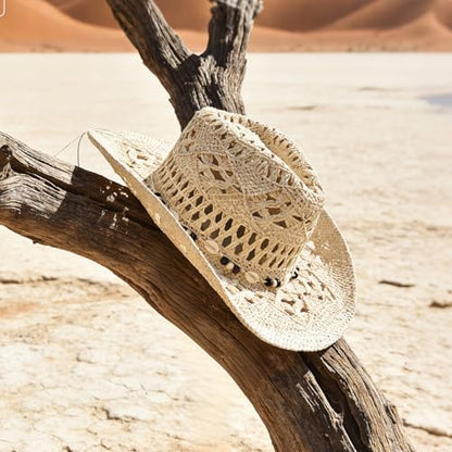 J.CARP Straw Cowboy Hat Cowgirl Hat Cowboy Hats Wide Brim Western Cowboy with Decorative Band - color: Style2