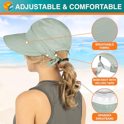 SUN CUBE Womens Sun Hat UV Protection Wide Brim Zip-Off Golf Visor - color: Light Gray