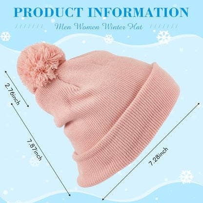 Geyoga 2 Pcs Pom Beanie Hat Men Women Winter Hat Pom Knit Cap Beanies with Ball at Top Acrylic Winter Cap with Cuff - color: Cinnamon Powder, White, style: Classical