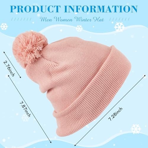 Geyoga 2 Pcs Pom Beanie Hat Men Women Winter Hat Pom Knit Cap Beanies with Ball at Top Acrylic Winter Cap with Cuff - color: Cinnamon Powder, White, style: Classical
